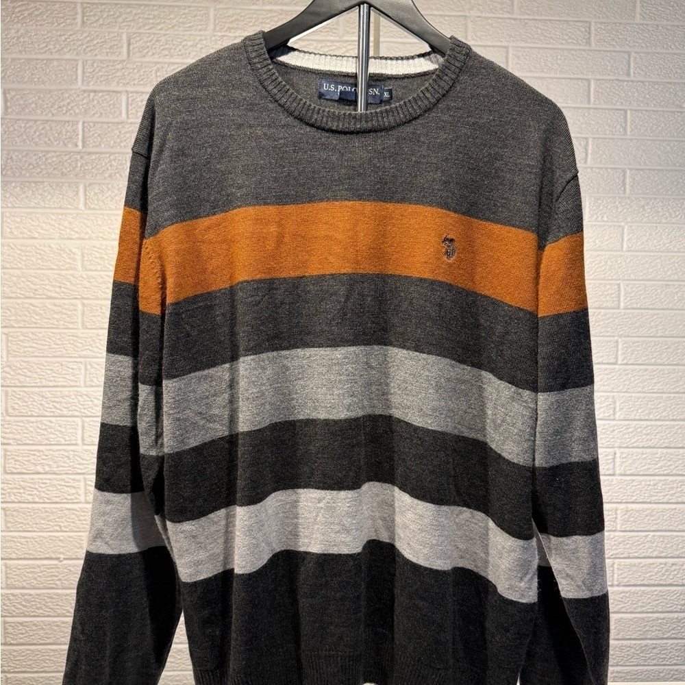 U.S. Polo Assn. Men's Crewneck Sweater - Charcoal, Orange, and Light Gray